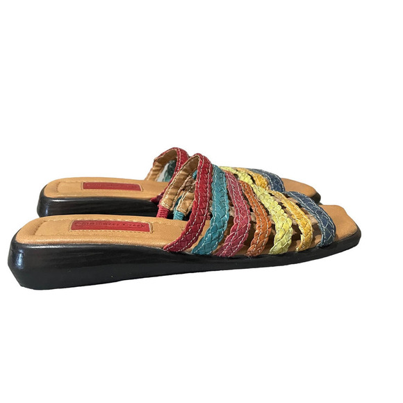Coldwater Creek Women's Leather Sandals Slides Size‎ 7M Square Toe Multicolor - Picture 1 of 11